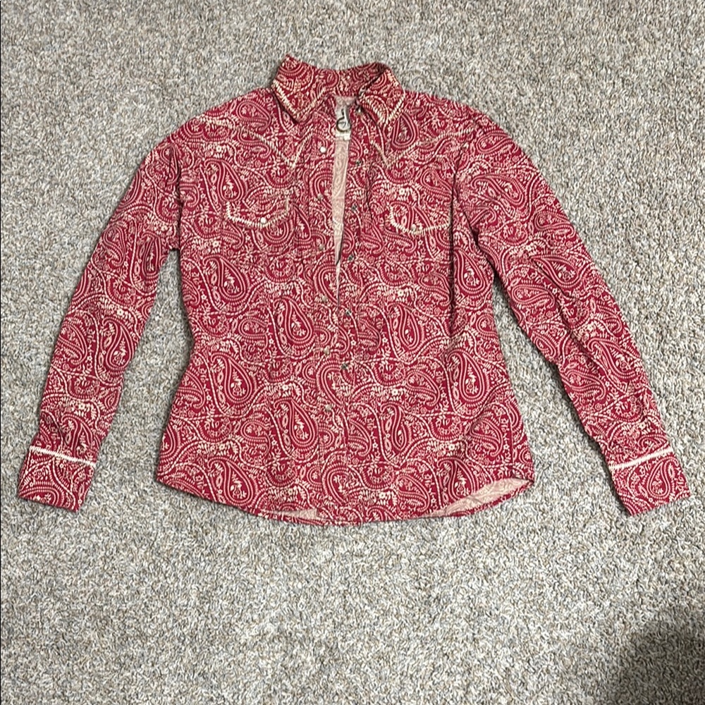 Vintage Western Red Paisley Long Sleeve Button Down Shirt 100% cotton